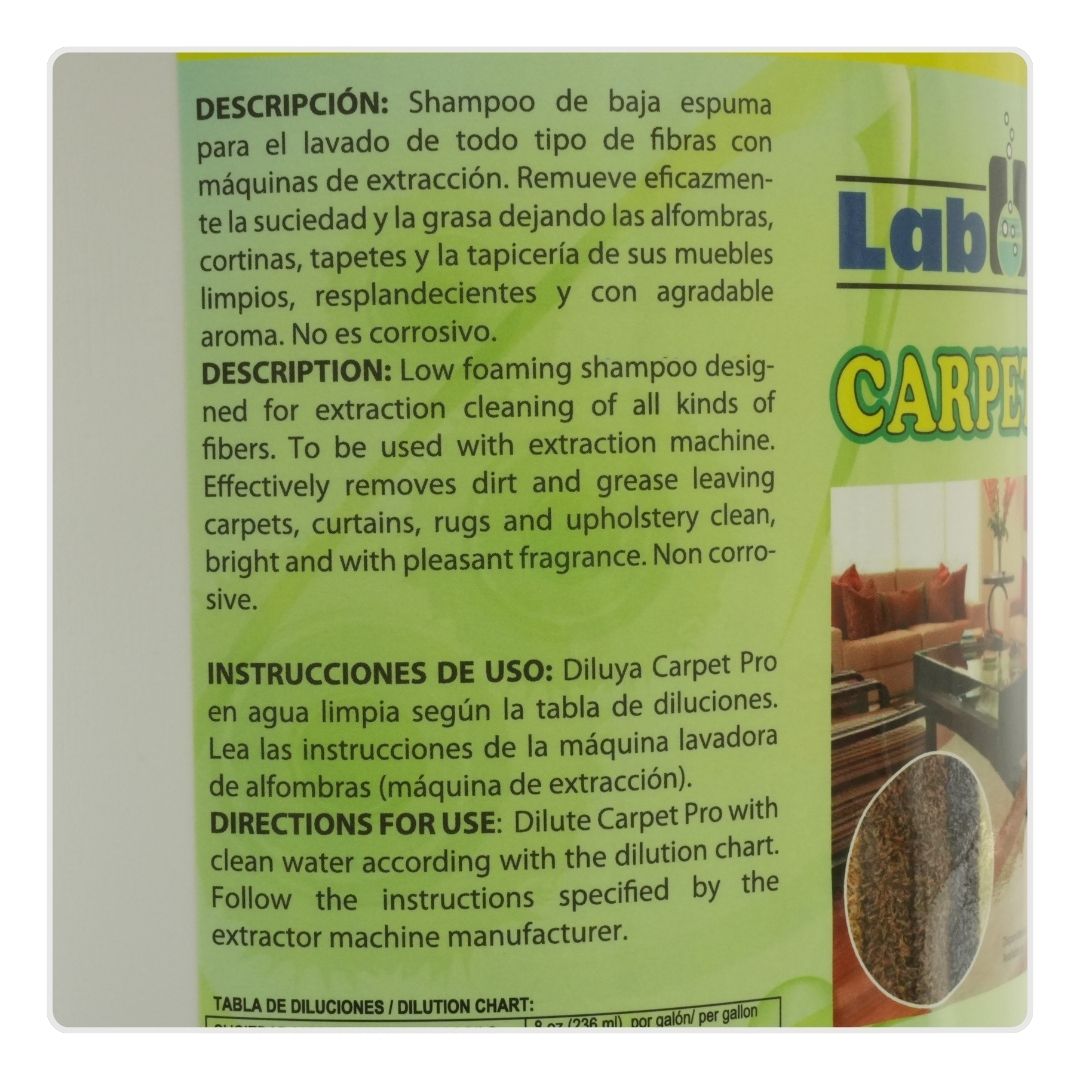 Shampoo Limpiador Para Alfombras Y Textiles - Carpet Pro Galón