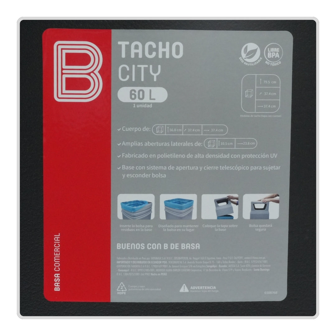 Cesto Negro City Institucional Areas Públicas 60L-16G Bolsa32