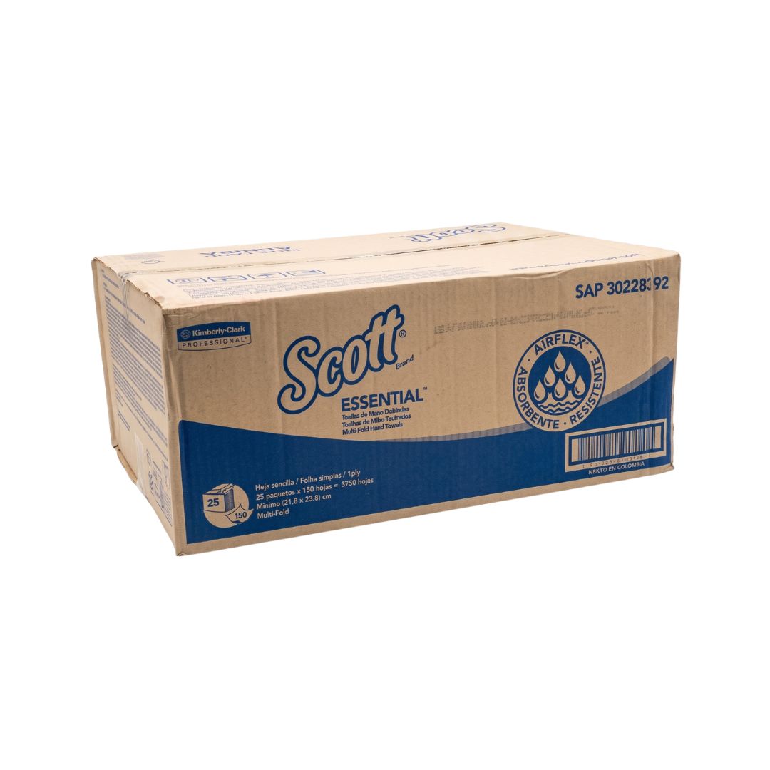 Papel Toalla Foliado Scott Essential 25 Pqts x 150 Hojas (3750 hojas) (1pliego) -K8392-