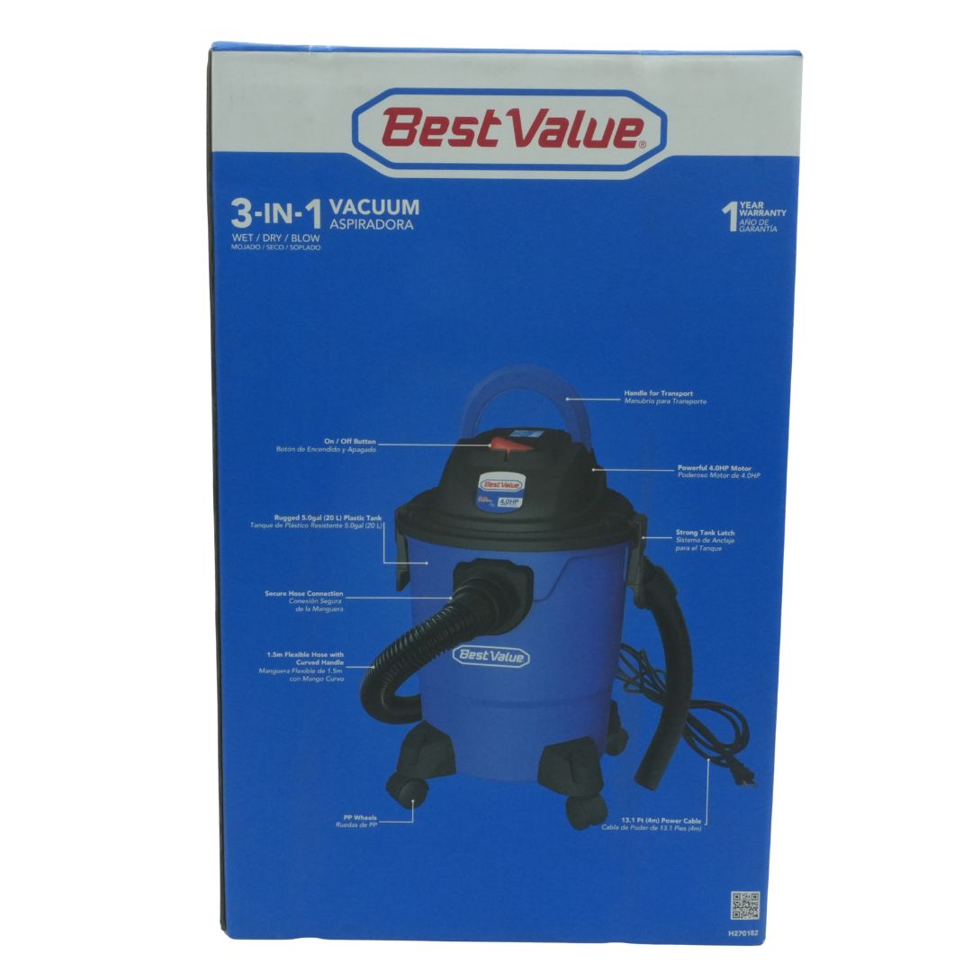 Aspiradora 3en1 - 4.0hp - 20Litros Aspira Agua y Polvo - Bestvalue