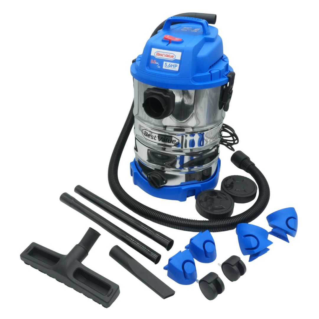 Aspiradora 3en1 - Acero Inoxidable Aspira Agua y Polvo - 5.6hp - 30Litros - Bestvalue