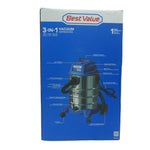 Aspiradora 3en1 - Acero Inoxidable Aspira Agua y Polvo - 5.6hp - 30Litros - Bestvalue