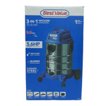 Aspiradora 3en1 - Acero Inoxidable Aspira Agua y Polvo - 5.6hp - 30Litros - Bestvalue