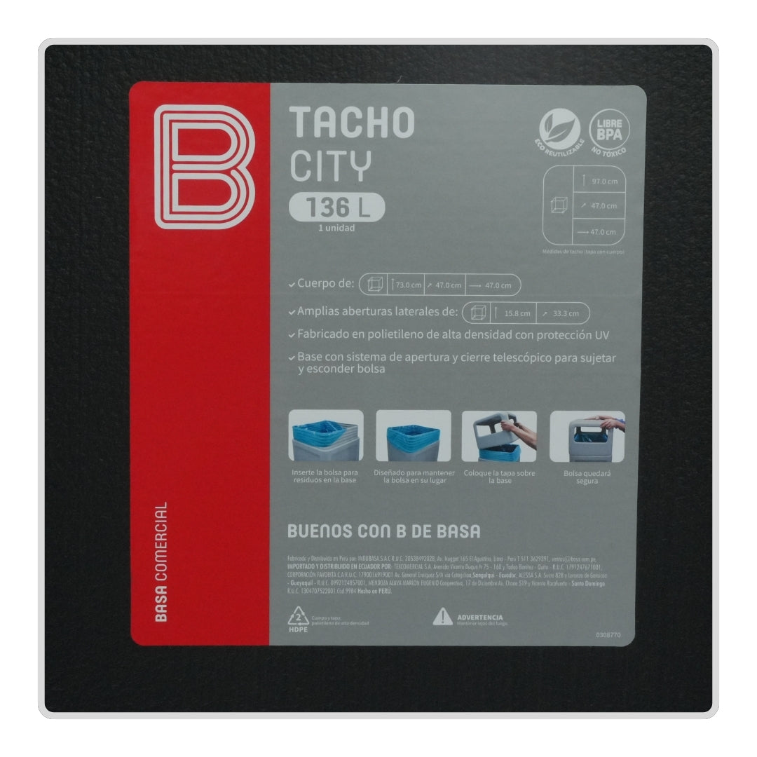 Cesto Negro City Institucional Areas Públicas 135L-36G Bolsa38