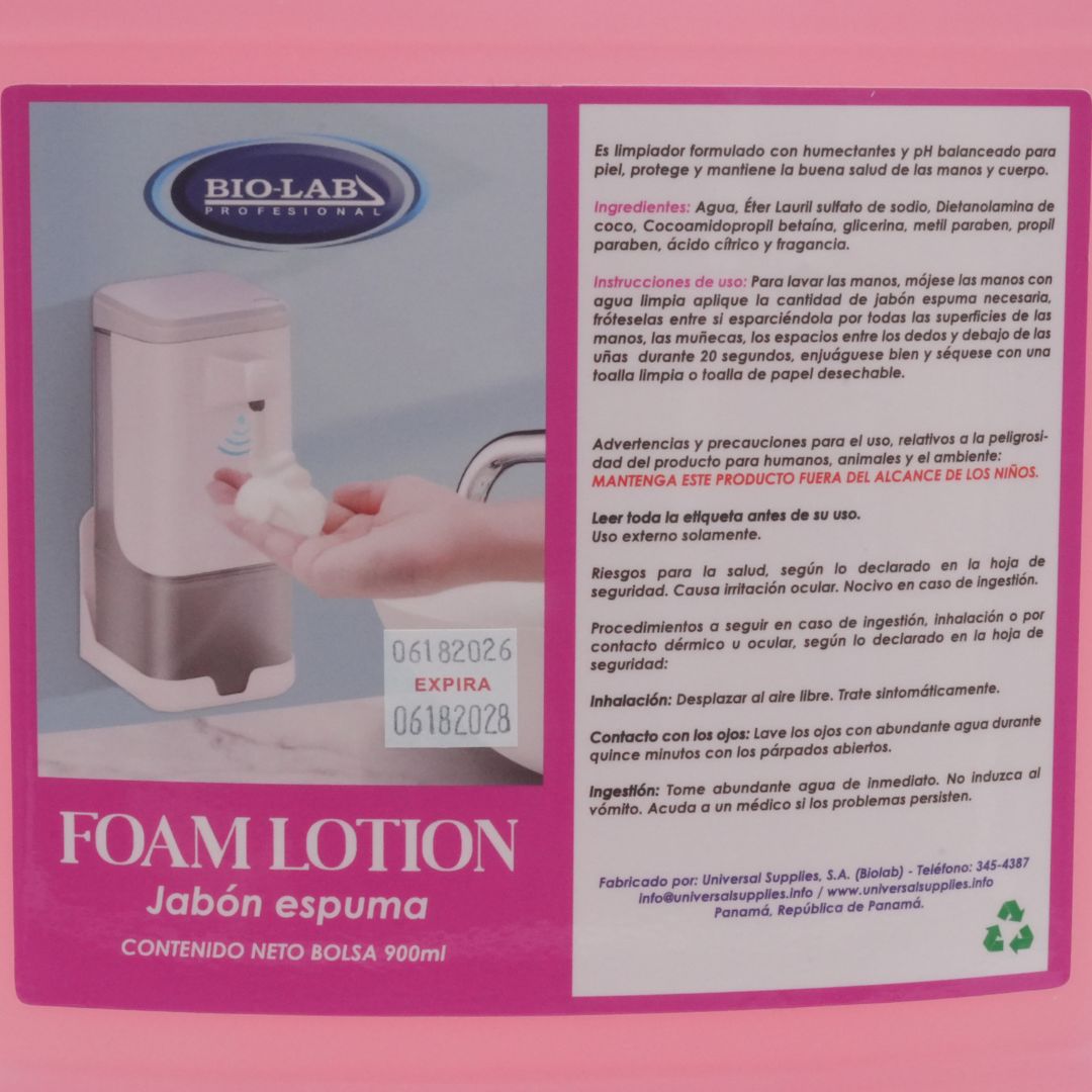 Jabón de Manos Foam-Lotion (Espuma) Galón 3.78l