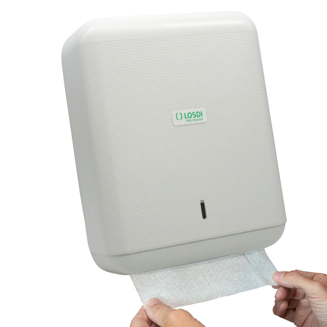 Dispensador Papel Toalla Foliado Blanco - Fabricado con 100% Materia Prima Reciclada