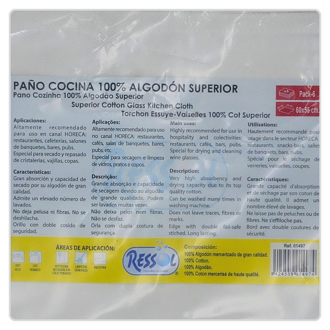 Paño Cocina de Algodón 64x55cm Paquete 6und