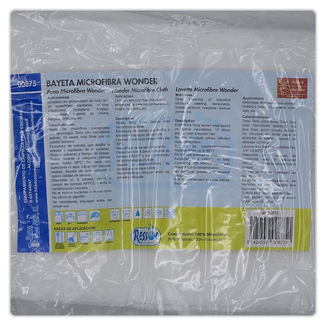 Paño de Microfibra Blanco 40x30cm Paquete 6und