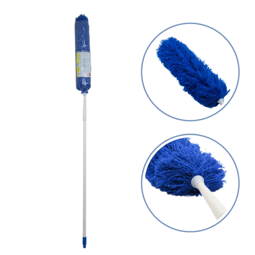 Plumero Microfibra Blanco y Azul con Mango Metálico de Rosca y Extendible