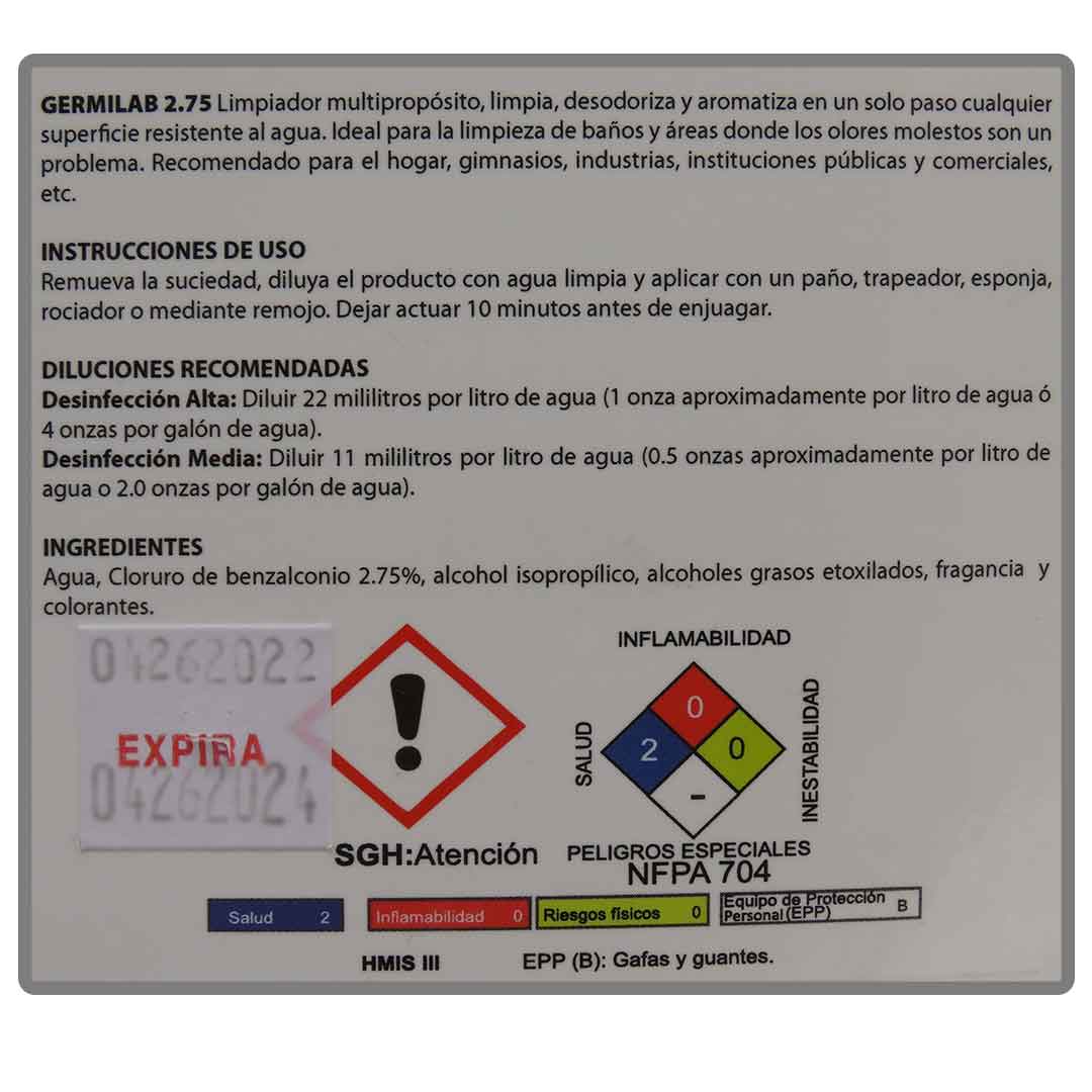 Germicida Limpiador Multipropósito Germilab 2.75 Concentrado Galón