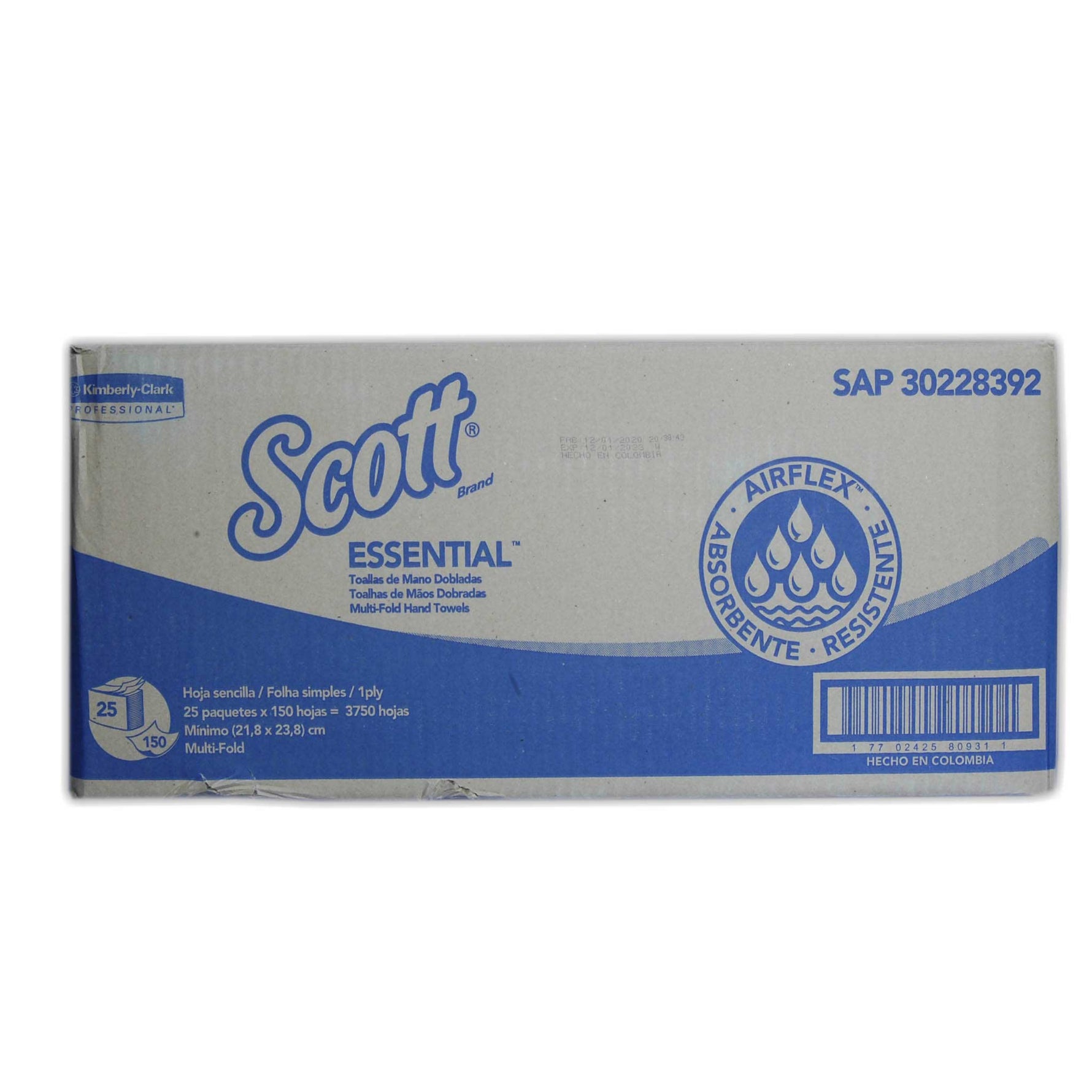 Papel Toalla Foliado Scott Essential 25 Pqts x 150 Hojas (3750 hojas) (1pliego) -K8392-