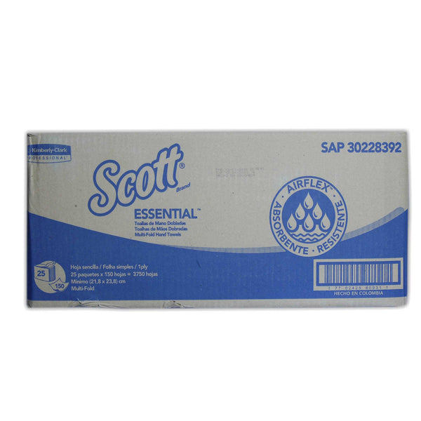 Papel Toalla Foliado Scott Essential 25 Paquetes x 150 Hojas (1 Pliego)